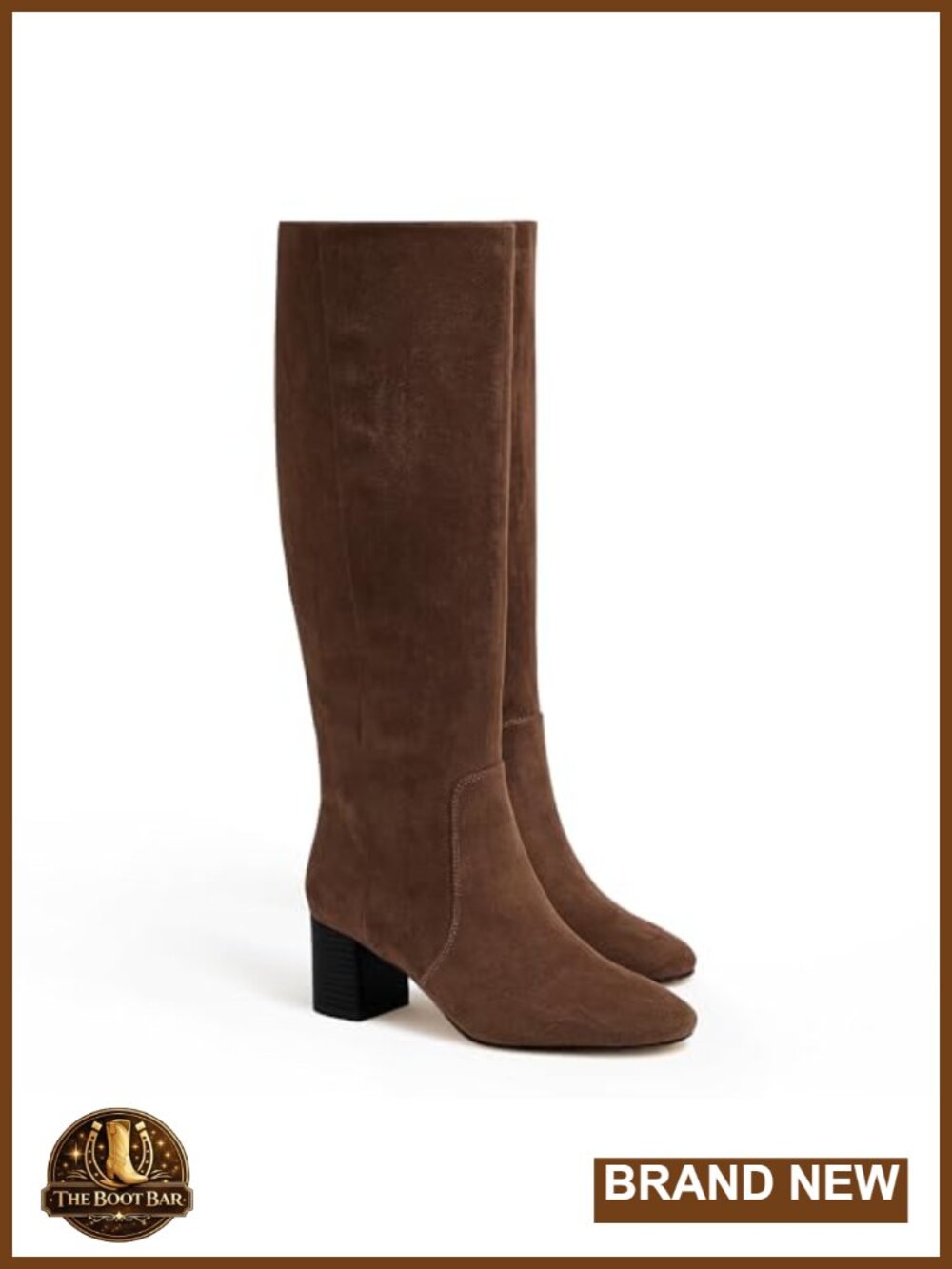 Womens Chunky Block Heel Knee High Boots Faux Suede Round Toe Tall Side Zip